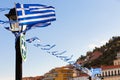 Greek flags waving outdoor