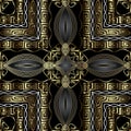 Greek floral 3d gold vector seamless pattern . Tribal ethnic style geometric background. Line art greek key meanders Royalty Free Stock Photo