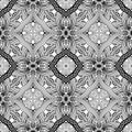 Greek floral intricate lines seamless pattern. Vector abstract black and white background. Line art tracery hand drawn flowers, Royalty Free Stock Photo