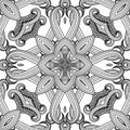 Greek floral intricate meanders seamless pattern. Vector abstract black and white background. Line art tracery hand drawn flowers Royalty Free Stock Photo