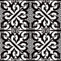 Greek floral striped black and white vector seamless pattern. Or Royalty Free Stock Photo