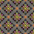 Greek floral waffle seamless pattern. Vector colorful ornamental background. Rhombus greek key meanders frames. Ethnic tribal Royalty Free Stock Photo