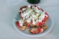 Greek food rusk with tomato and feta cheese