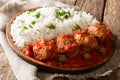 Greek food: Soutzoukakia baked meat balls in spicy tomato sauce