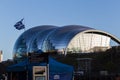 Greek food stall with Greek flag in front of the Sage Gateshead