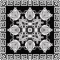 Greek frame. Floral intricate seamless pattern. Vector abstract black and white background. Line art tracery hand drawn Royalty Free Stock Photo