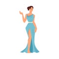 Greek Girl in Blue Antique Clothes Standing Vector Illustration