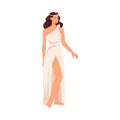Greek Girl in White Antique Clothes and Wavy Hair Standing Vector Illustration