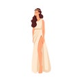 Greek Girl in White Antique Clothes and Wavy Hair Standing Vector Illustration