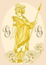 Greek God, the mythological hero of ancient Greece. Hand-drawn beautiful vector artwork isolated. Classicism. Myths and legends. Royalty Free Stock Photo