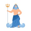 Greek god of sea Poseidon or roman Neptune flat vector illustration isolated. Royalty Free Stock Photo