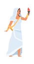 Greek goddess Hestia. Vector illustration Vesta character with torch in hand. Royalty Free Stock Photo