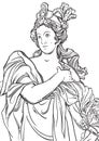 Greek Goddess in line style. Great template for coloring book page. Classicism. Ancient Greece. Myths and legends. Royalty Free Stock Photo