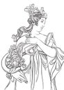 Greek Goddess in line style. Great template for coloring book page. Classicism. Ancient Greece. Myths and legends.