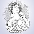 Greek Goddess. Victorian cameo. Great for coloring book. Vetor illustration in line style isolated.