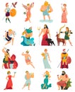 Greek gods cartoon icons set with zeus poseidon hera apollo aphrodite ares hades isolated on white background vector