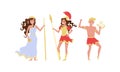 Greek Gods and Goddess with Ares Holding Spear and Apollo with Harp Vector Set