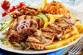 Greek grill plate with assorted meats Royalty Free Stock Photo