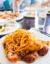 Greek Grill plate. Grilled meat with chips. Royalty Free Stock Photo