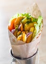 Greek gyros with Fried Shrimp, tzatziki sauce, vegetables Royalty Free Stock Photo