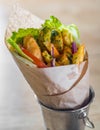 Greek gyros with Fried Shrimp, tzatziki sauce, vegetables Royalty Free Stock Photo