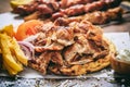 Greek gyros on a pita bread