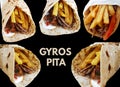 Greek gyros pita collection set Royalty Free Stock Photo