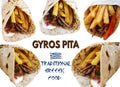 Greek gyros pita collection set Royalty Free Stock Photo