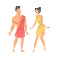 Greek or Hellene Man and Woman Character in Ethnic Chiton Clothing Vector Illustration Royalty Free Stock Photo