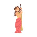 Greek or Hellene Woman Character in Ethnic Chiton Clothing Holding Lekythos Vector Illustration
