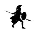 Greek hero ancient soldier Achilles with spear and shield in battle vector silhouette illustration. Royalty Free Stock Photo