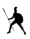 Greek hero ancient soldier Leonidas with spear and shield in battle vector silhouette illustration. Royalty Free Stock Photo