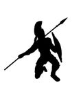 Greek hero ancient soldier Leonidas with spear and shield in battle vector silhouette illustration. Royalty Free Stock Photo