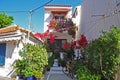 Greek houses with lots of flowers