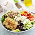 Greek inspired lunch bowl with chicken and quinoa