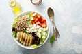 Greek inspired lunch bowl with chicken and quinoa