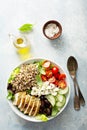 Greek inspired lunch bowl with chicken and quinoa