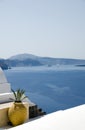 Greek island architecture over mediterranean sea Royalty Free Stock Photo