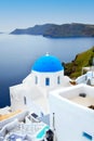 Greek Island blue dome Church, Santorini, Greece Royalty Free Stock Photo