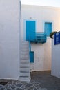 Greek island Cyclades architecture in blue and white color. Milos Chora town, Plaka. Greece Royalty Free Stock Photo