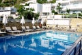 Greek Island Hotel Swimming Pool, Skyros, Greece Royalty Free Stock Photo