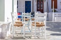Greek island outdoor cafe bar table, sunny day Royalty Free Stock Photo