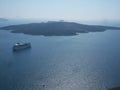 Greek island of Santorini and cruiser Royalty Free Stock Photo