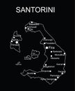 Greek Island of Santorini map line contour vector silhouette illustration isolated on black