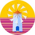 Greek island windmill tourist poster sunset vector for your design or logo