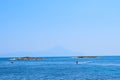 Greek islands and Athos mountain in background Royalty Free Stock Photo