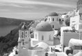 Greek Islands style architecture of Oia village, Santorini island, Greece in Monochrome Royalty Free Stock Photo