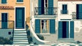 Greek Islands. View of typical greek island architecture. Generative AI Royalty Free Stock Photo