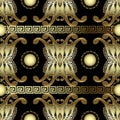 Greek key 3d seamless pattern. Geometric vector background. Vintage Baroque style ornament. Gold borders, meander Royalty Free Stock Photo