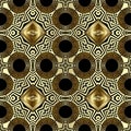 Greek key meander gold 3d seamless pattern. Vector abstract geometric background. Vintage ancient greek ornament with Royalty Free Stock Photo